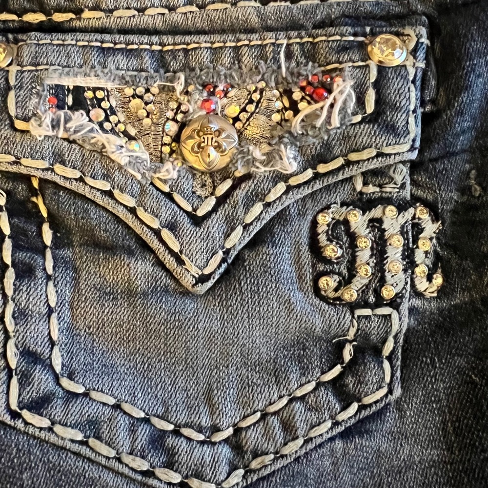 Miss Me Mid Rise‎ Easy Shorts Blue Denim Rhinestone Studded 25 Patroitic July 4